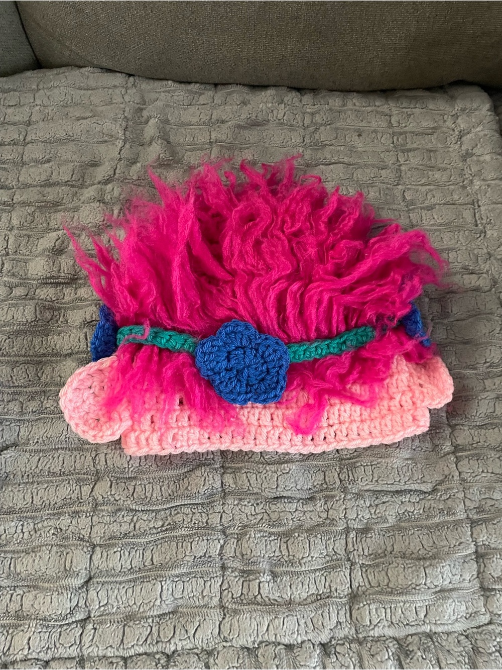 Handmade Pink & Hot Pink Kids Crochet Floral Beanie (Trolls)